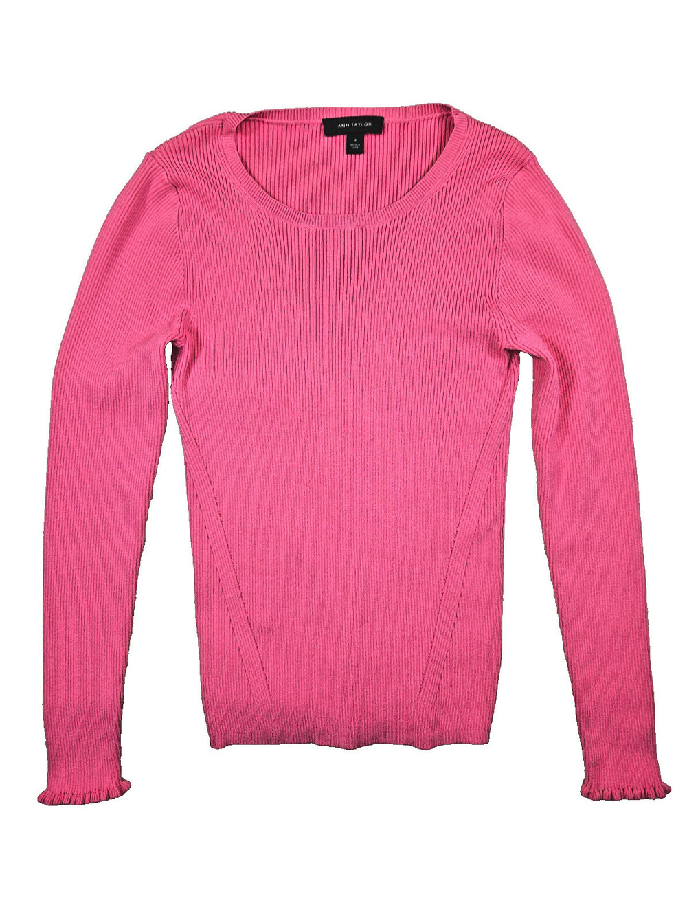 Ann Taylor Vibrant Womens Size M Pink Ribbed Scoop Neck Sweater